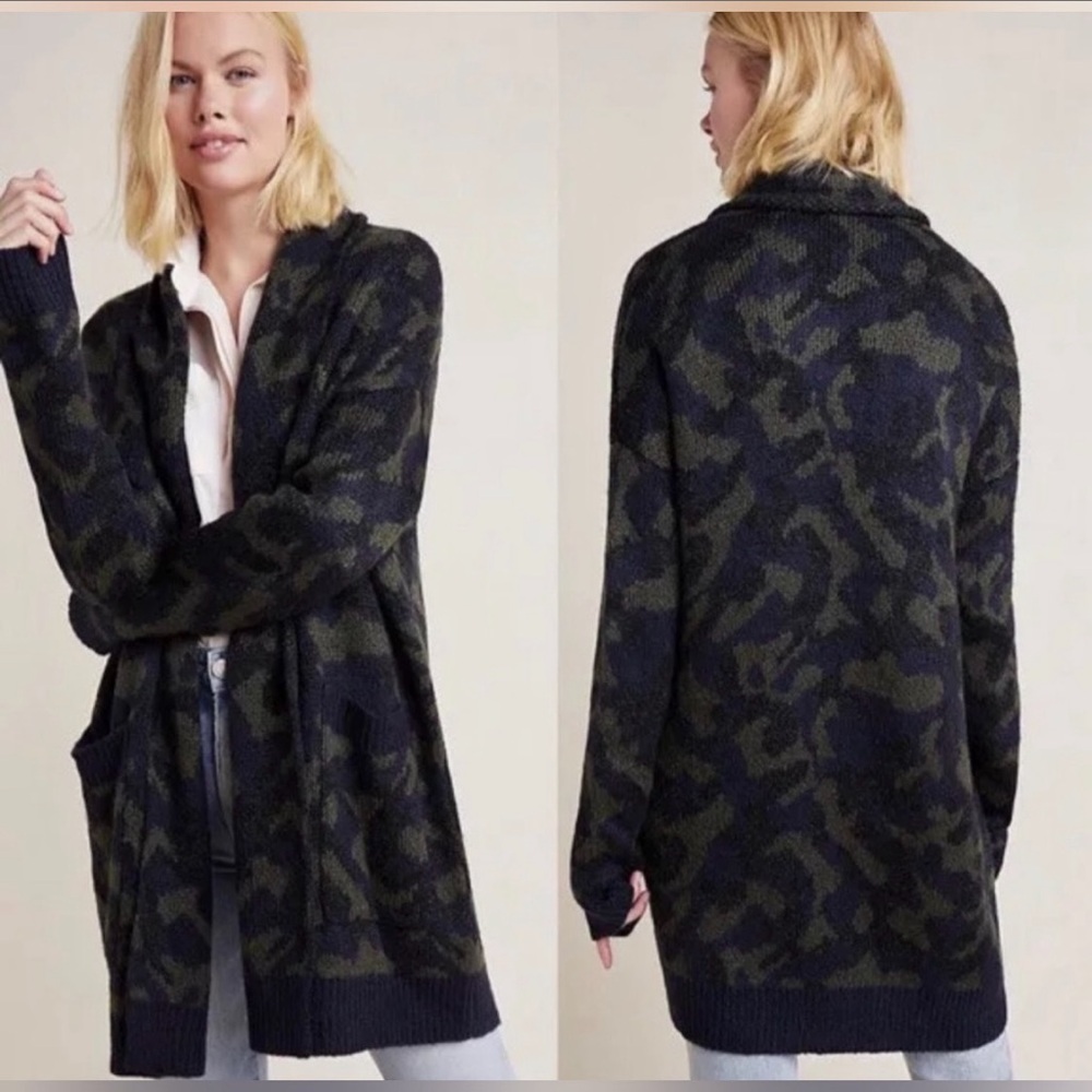 Anthropologie John + Jenn
Cardigan Green Blue Black Open Front Camo Open